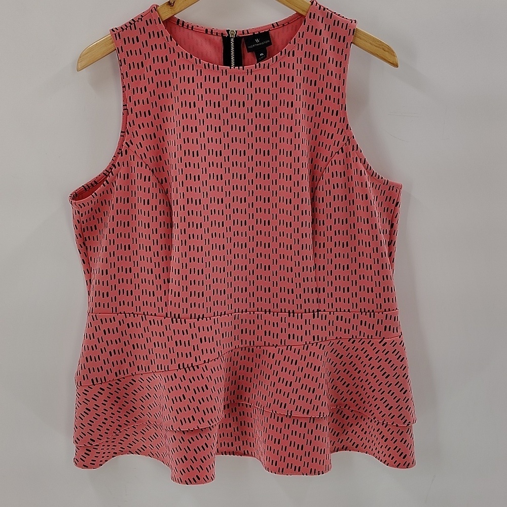 Worthington Blouse Size XL Pink Black Sleeveless Zip Back